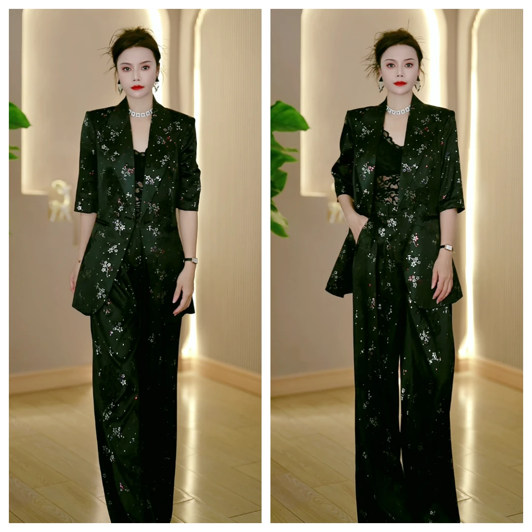 夏季新款中袖时尚套装女神范裤子夏季西装薄款女套装25512