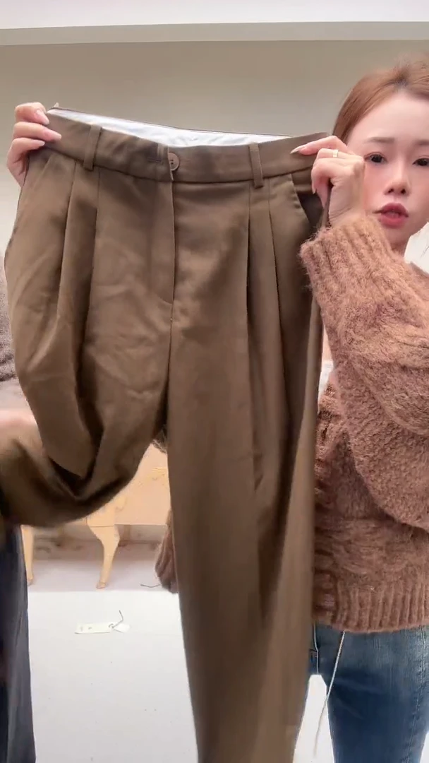 棕色休闲直筒裤
