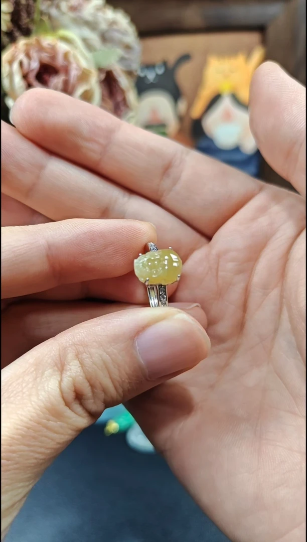 银S925镶嵌戒指翡翠翡翠戒指S925银镶嵌