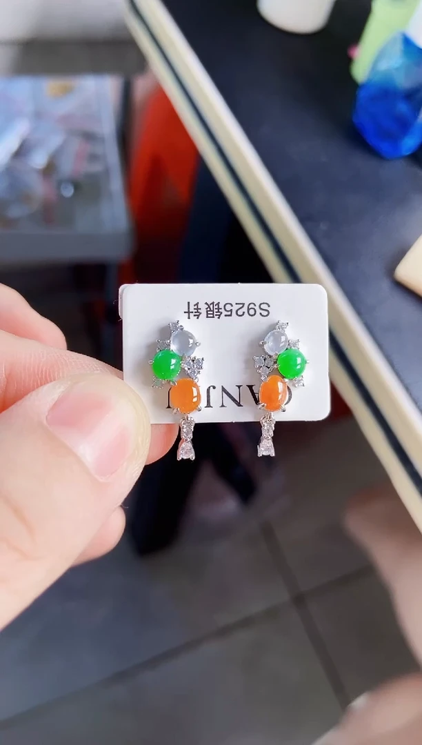 翡翠银S925镶嵌耳饰14