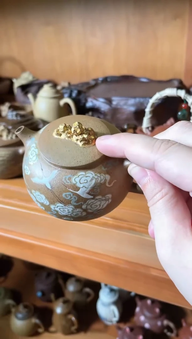 【闪购商品】紫砂茶壶柴烧描金仙鹤壶