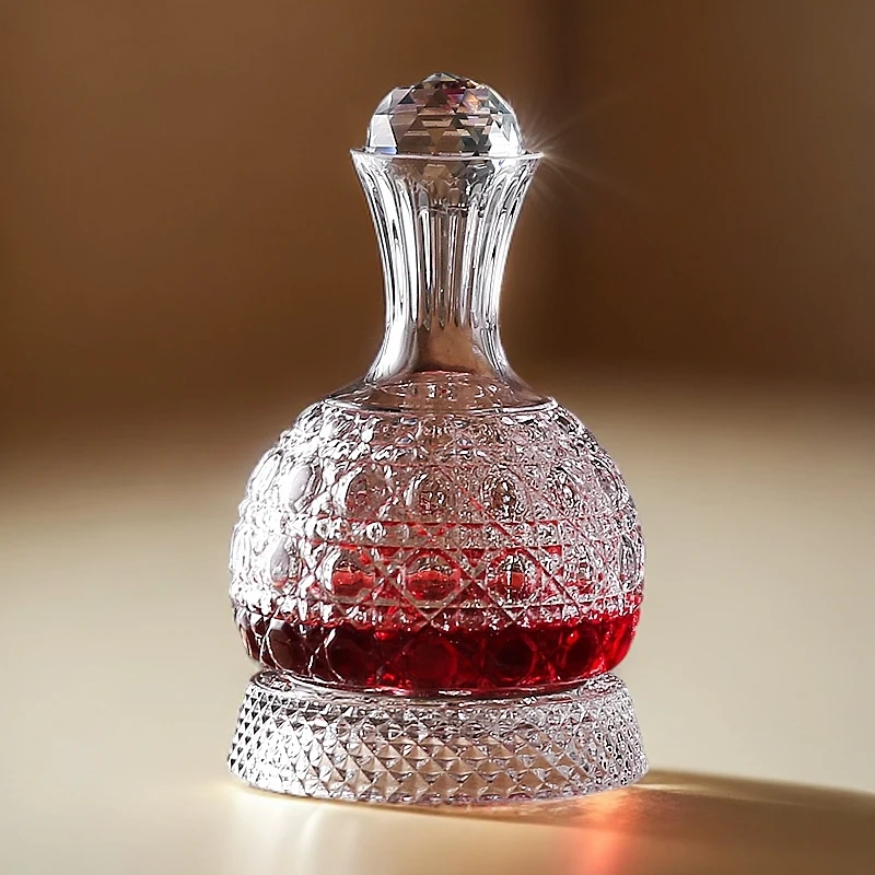 高档宝石款玻璃家用旋转无铅欧式水晶玻璃嵌套工艺醒酒器