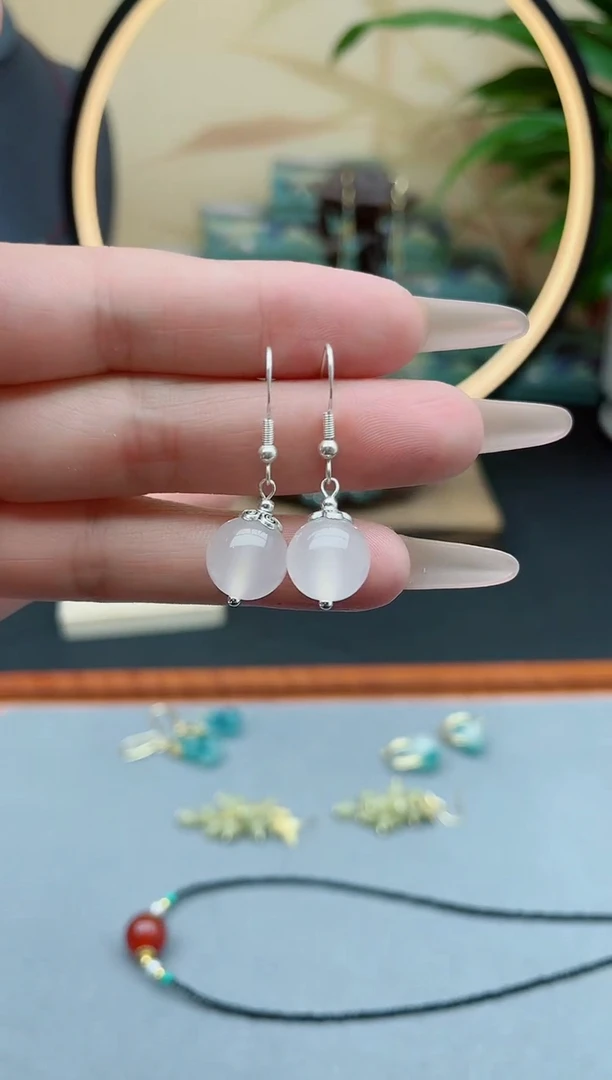 玛瑙/玉髓耳饰银S925镶嵌208