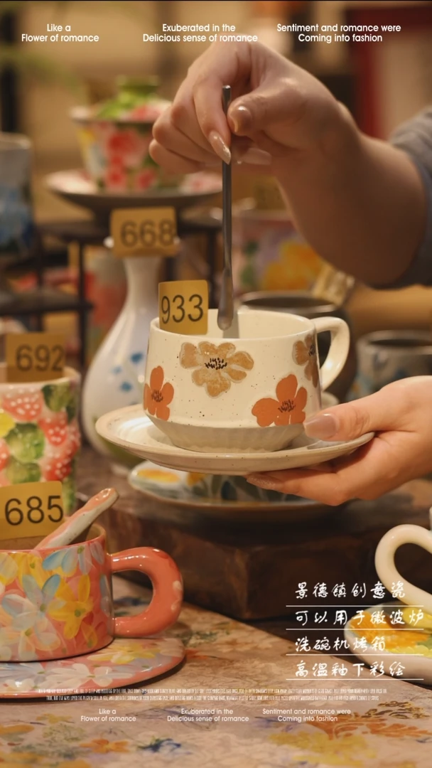 陶瓷933景德镇高温手绘釉下彩设计师款式