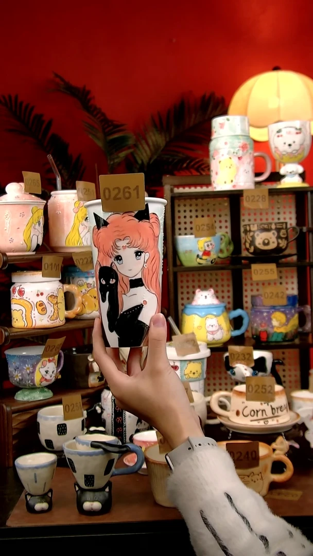 杯子瓷DIY景德镇手工创意陶瓷卡通风美少女可乐杯