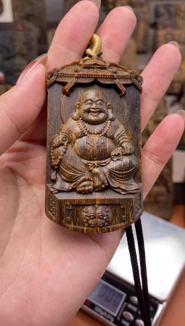 木木雕款芽庄 弥勒佛8cm送养香瓶