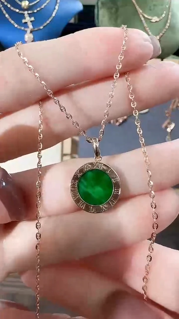 翡翠18K金镶嵌吊坠(不含链)18K金翡翠吊坠