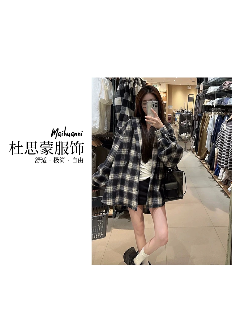 （杜思蒙服饰）Q25629-“宝藏衣橱”韩系慵懒格子百搭运动休闲外套