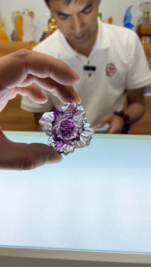 琉璃手工艺品牡丹花茶摆白紫色