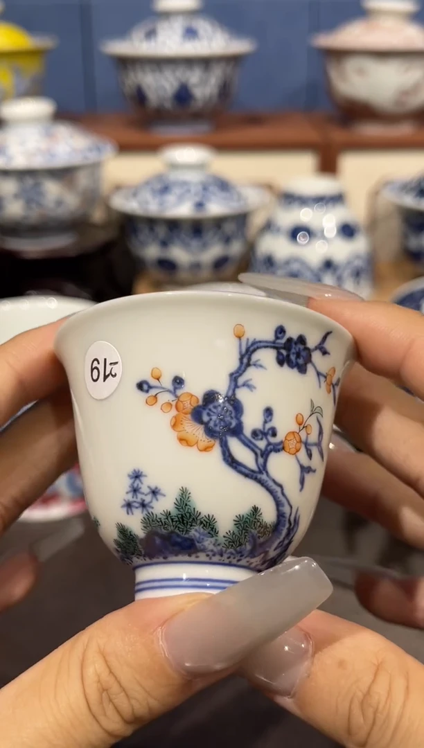 摆件219古彩桃花铃铛杯yst113