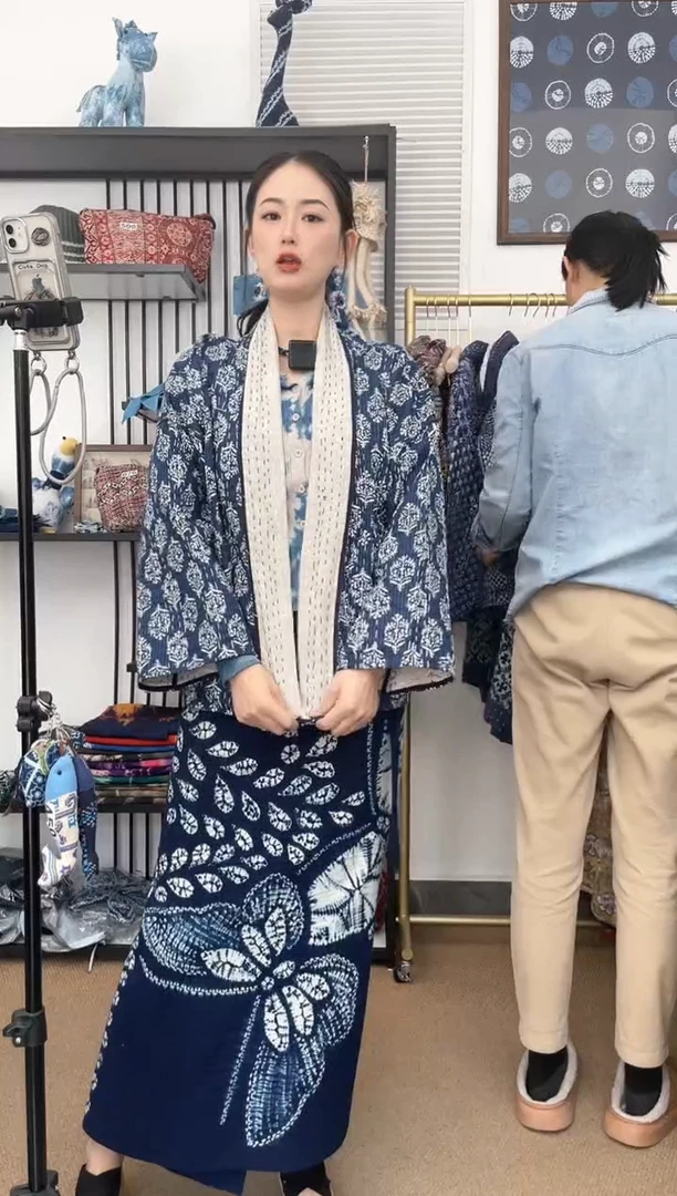 【闪购商品】545印度长绒棉刺子绣蓝染外套65cm