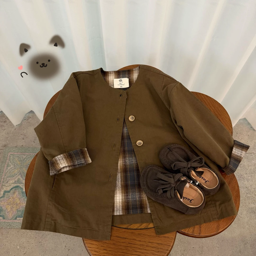 【英伦风】Q25205WT长款风衣外套鱼子酱品牌女童童装