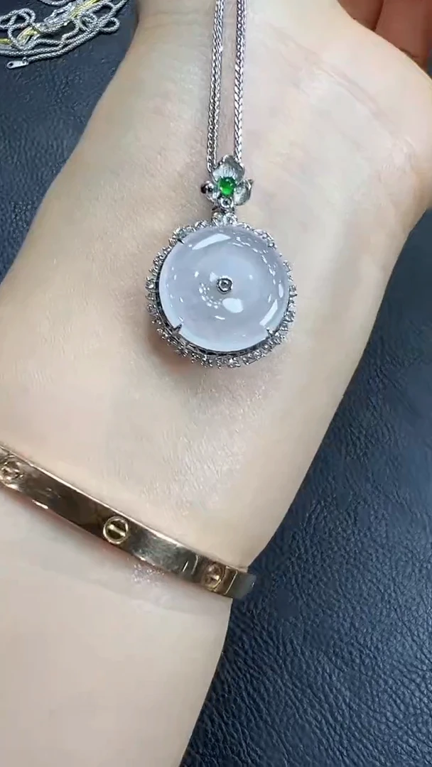 翡翠挂件18K金镶嵌平安扣 不含链