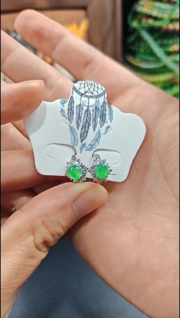 银S925镶嵌翡翠耳饰翡翠耳饰S925银镶嵌