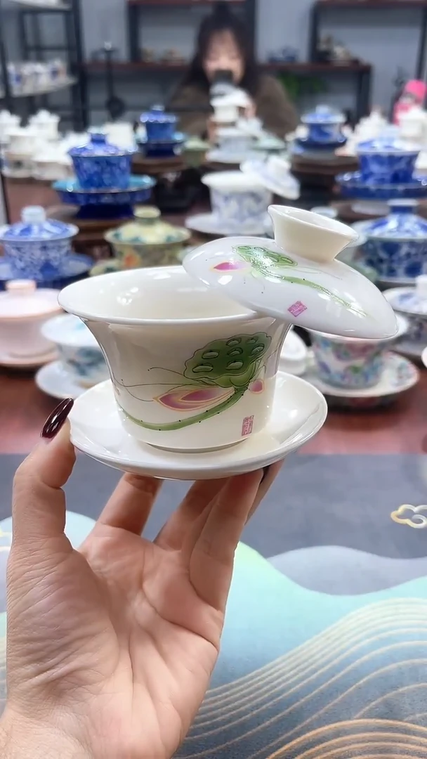 【闪购商品】小号鱼戏荷莲马蹄盖碗