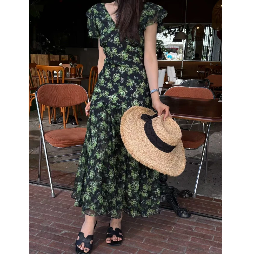 DEZI夏季出行穿搭V领时尚显瘦碎花连衣裙LS69317066