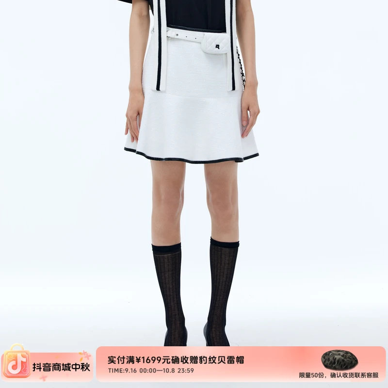 REVAN芮范复古感黑边粗花呢半裙RU71501332
