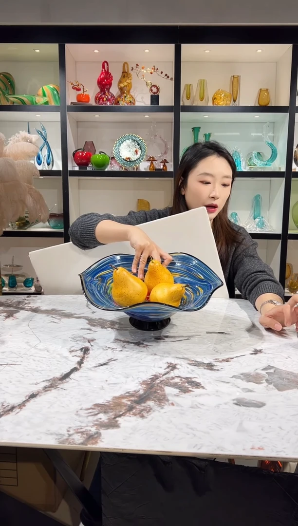 新款蓝色油画果盘