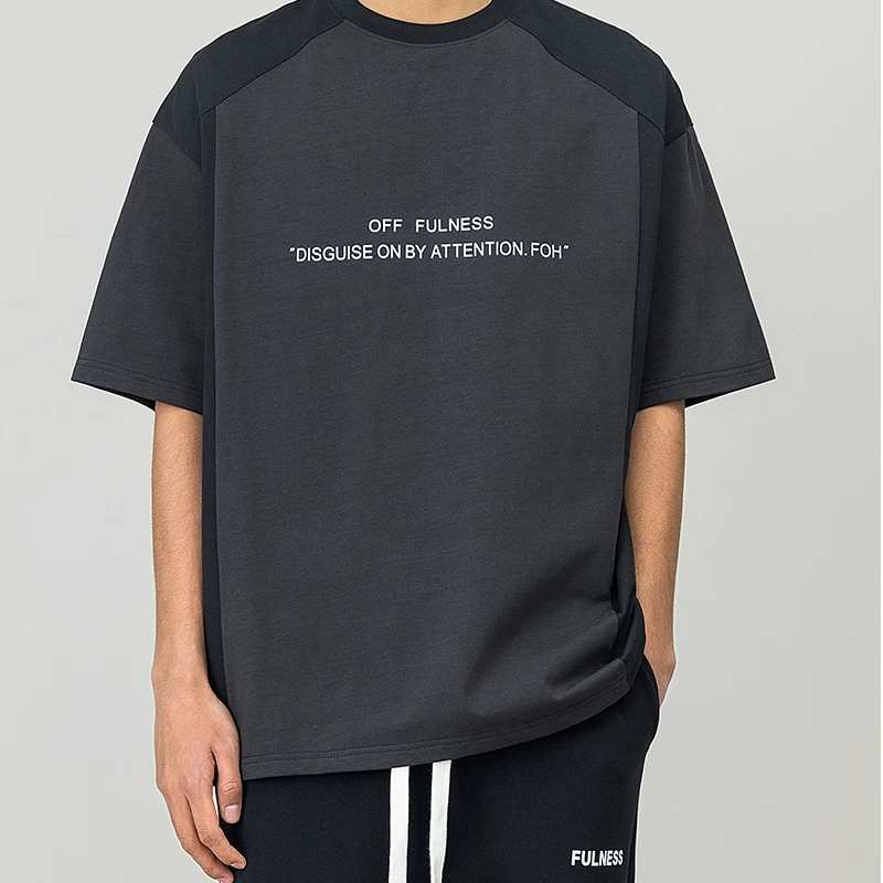 拼接圆领短袖T恤夏季情侣宽松休闲上衣