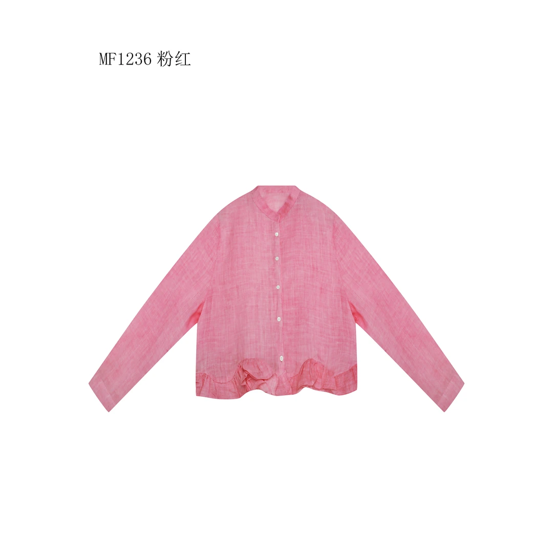 【麻訪家】MF1236粉红文艺减龄荷叶边百搭长袖开衫上衣