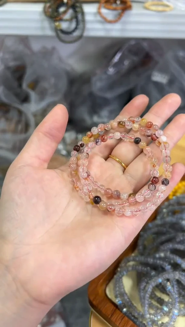 【闪购商品】水晶手链未镶嵌红胶花水晶圆珠多圈[493]
