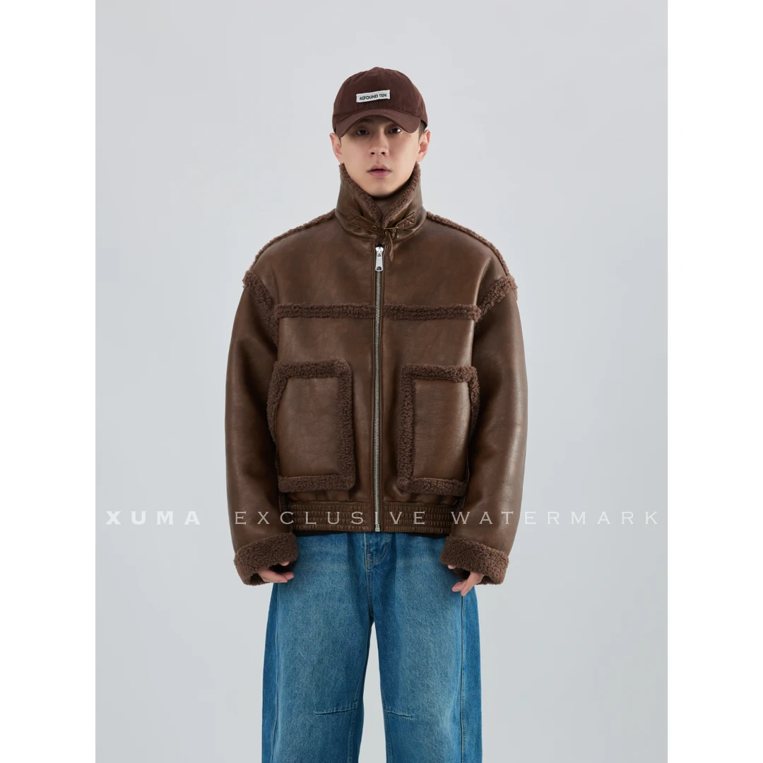 DUPU 25F/W【油脂质感】880G复古质感皮毛一体式抗寒短款夹克外套