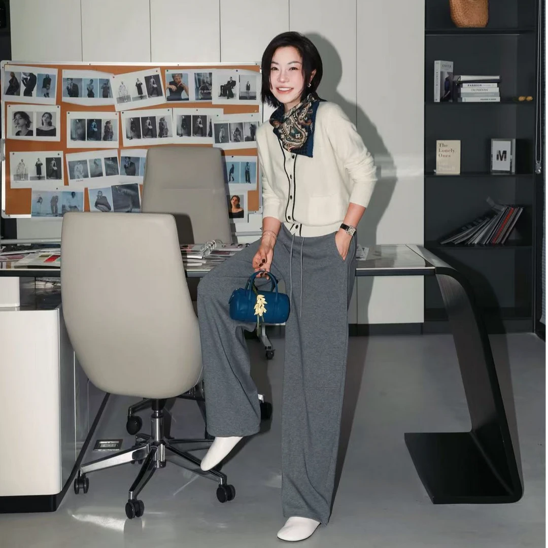 PENNYPENG 懒懒裤 慵懒感日常通勤休闲松紧腰宽松显瘦抽绳香蕉裤