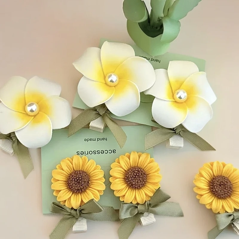 可爱向日葵鸡蛋花发夹发饰趣味小清新甜美少女侧边鸭嘴夹儿童发卡