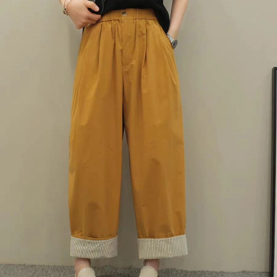 （柚子同款）ZJ夏季卷边水洗棉宽松韩版休闲裤6307（548）