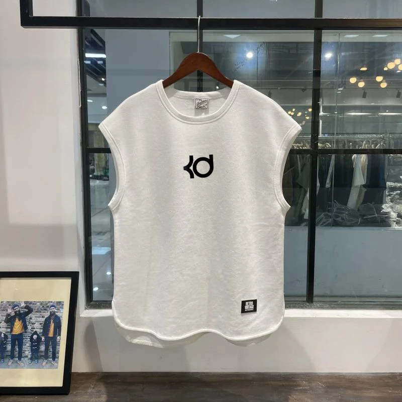 品质白色背心ins时尚大码夏季运动T恤圆领潮流上衣宽松棉重磅短袖
