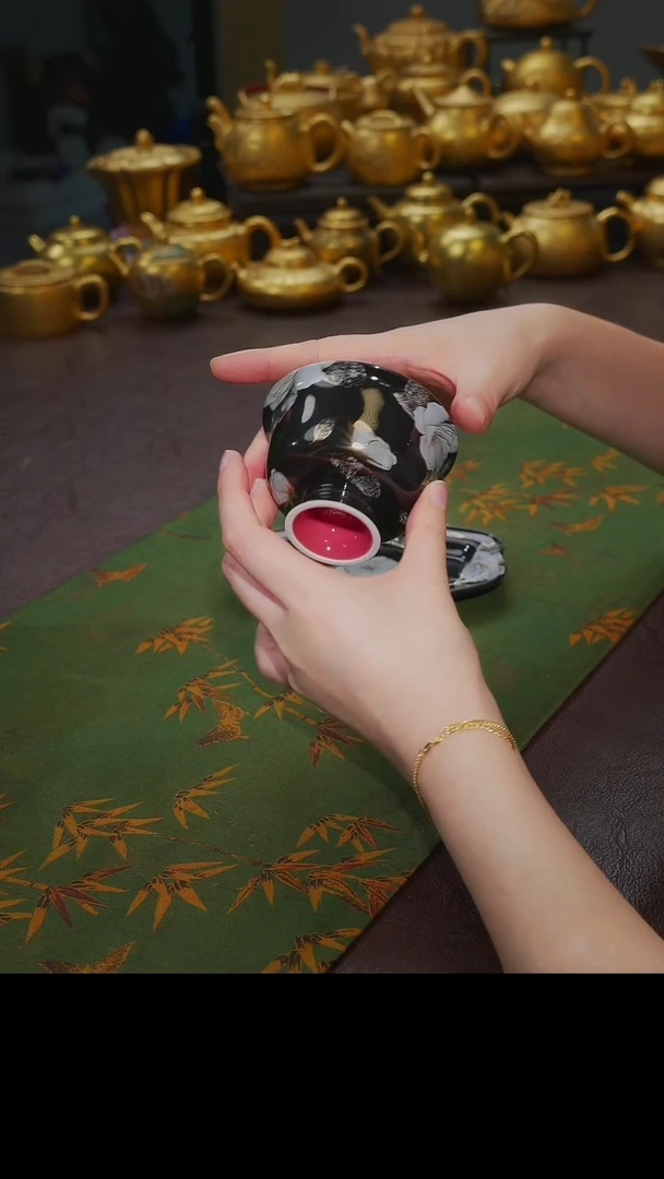 茶杯紫砂【宜景窑黑帝鎏金系列】杯子