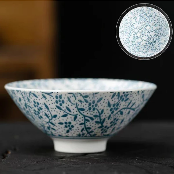 茶之道 幸运草斗笠杯 陶瓷茶具茶杯普洱杯缠枝白瓷家用功夫茶茶盏