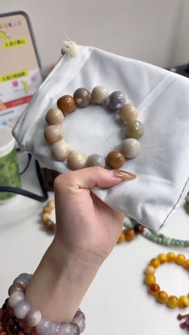 手串菩提根/象牙果沐r90干磨横孔猫猫头18*20mm手串