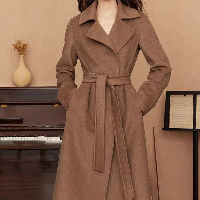 22670双面羊绒大衣女中长款赫本毛呢外套2024新款加厚