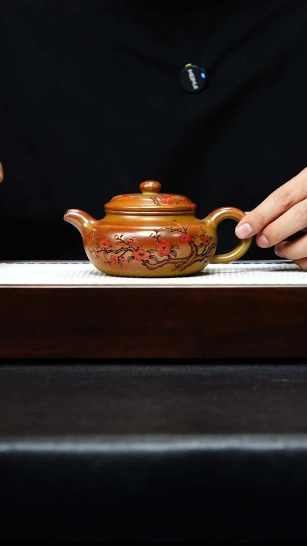 茶壶紫砂宜兴紫砂 仿古 黄金段 梅付春h445