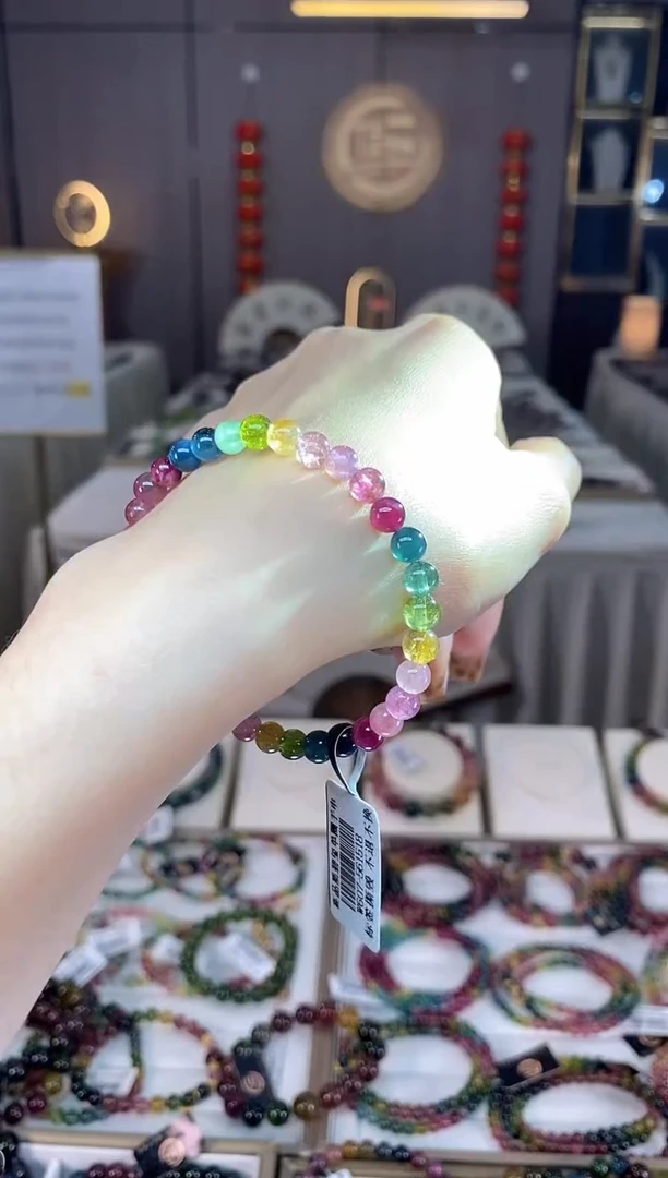 未镶嵌老矿碧玺色标彩虹单圈手串5mm+碧玺dan多样性发货一条