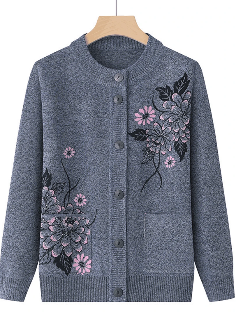 奶奶春装毛衣开衫宽松春秋女中老年人春秋装妈妈针织外套老人衣服