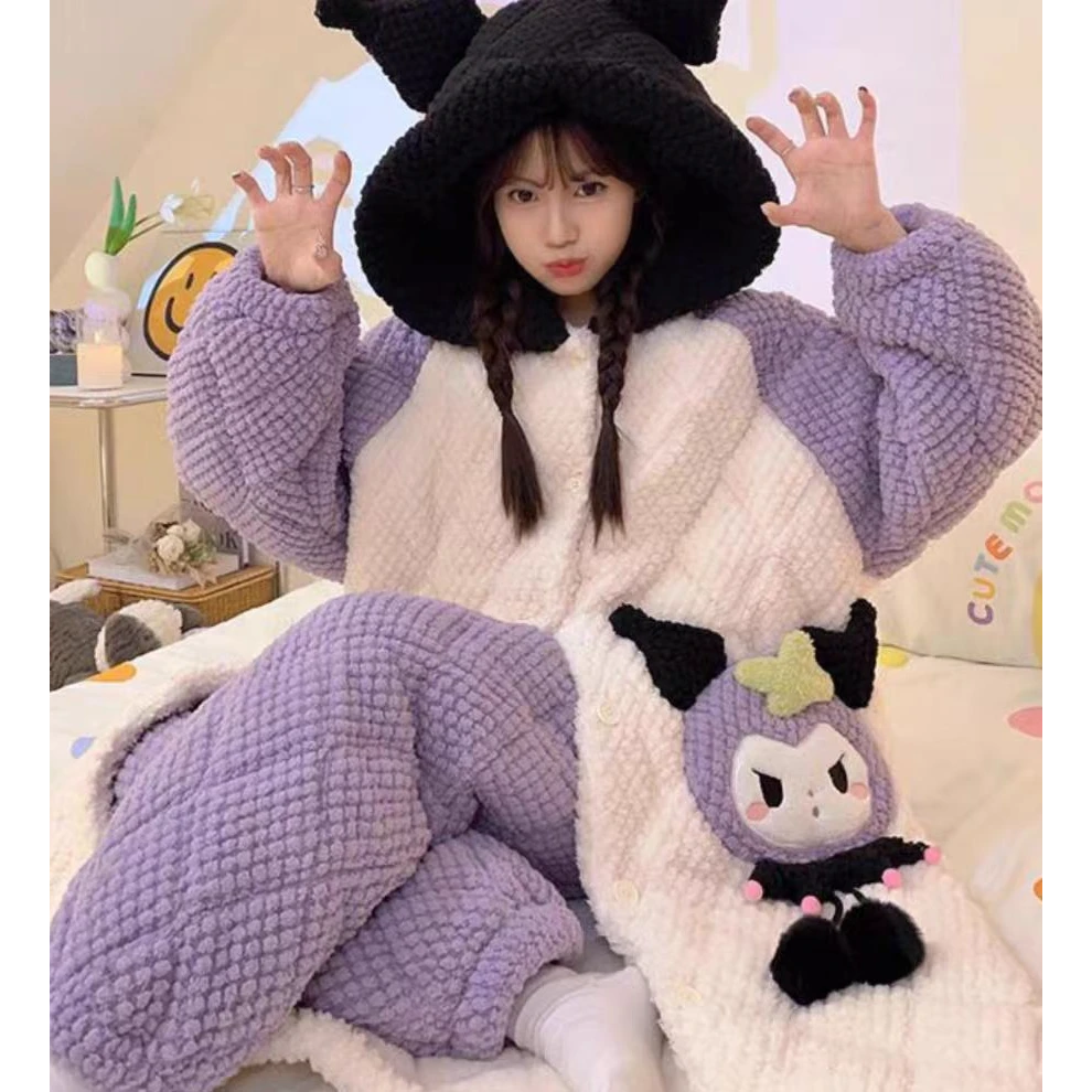 珊瑚绒睡衣女秋冬季加厚加绒可爱睡袍2025新款三层夹棉986