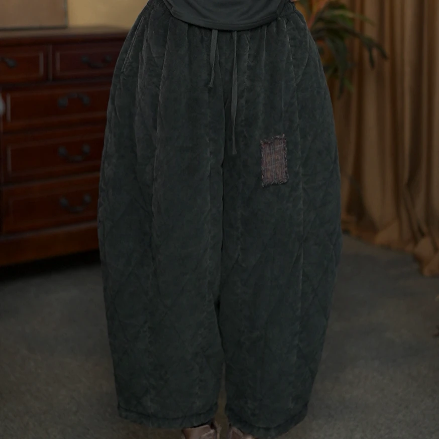 【夏布与麻】冬季新款M2438灯芯绒炒色做旧菱形格宽松版南瓜裤棉裤