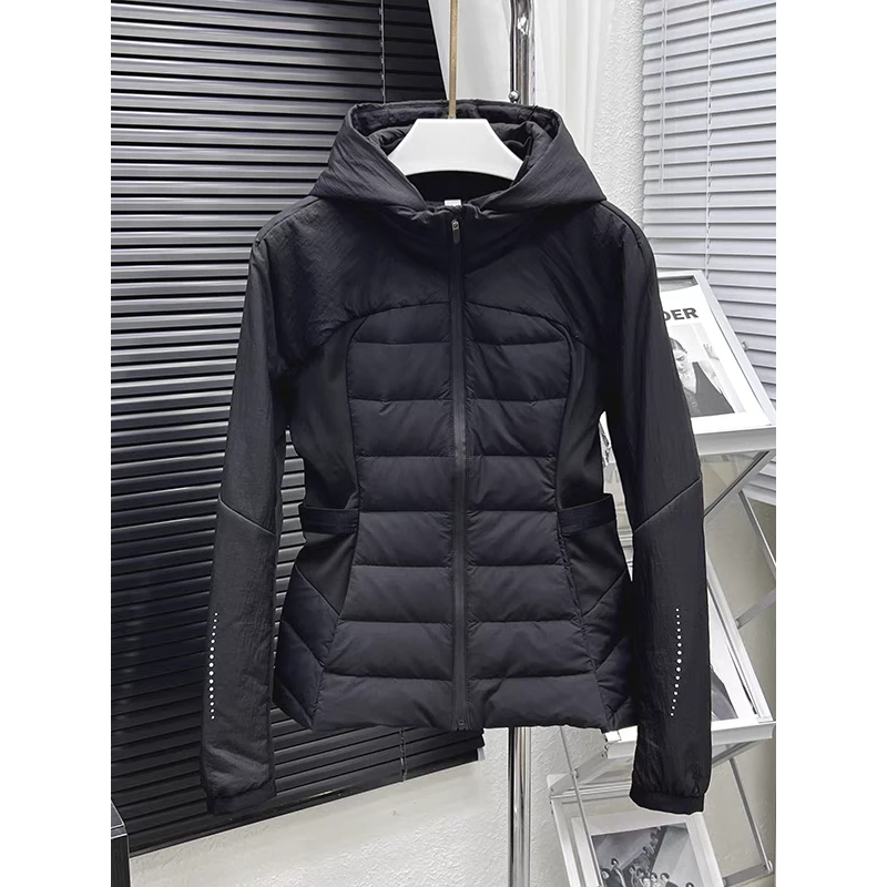 同款轻薄羽绒服女瑜伽健身外穿运动户外新款修身显瘦收腰拼接外套