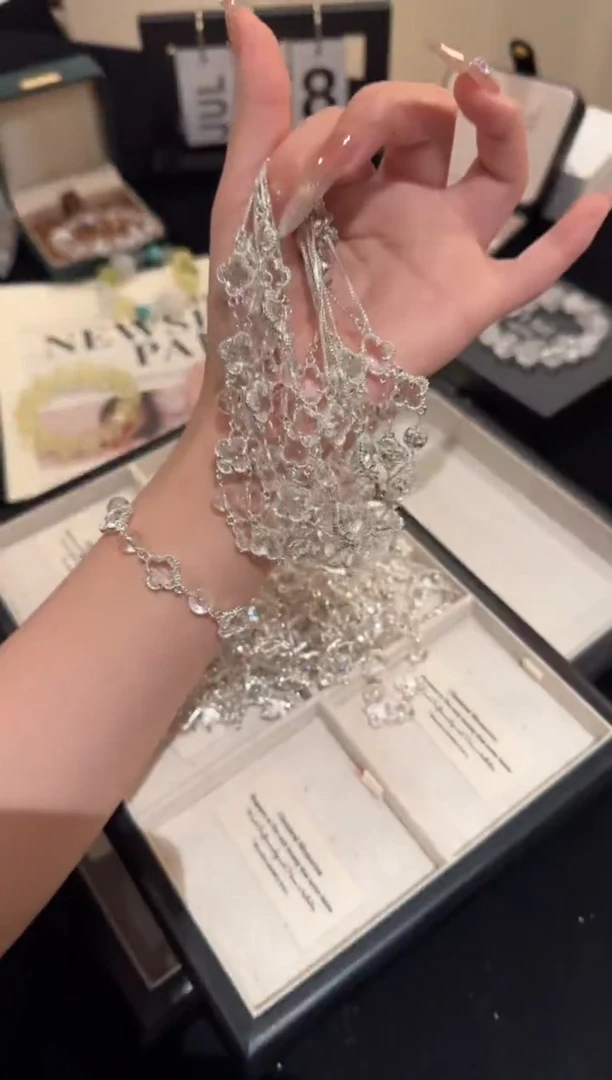 水晶手链合金白水晶四叶草x1726
