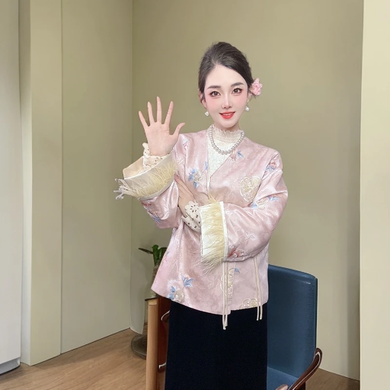 2025春款新中式国风刺绣外套毛袖口 宽松版型