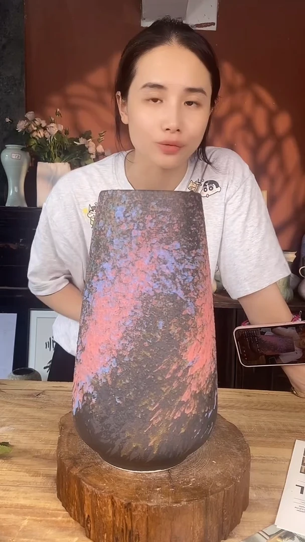摆件景德镇高温陶瓷花器（口径10*高度30）