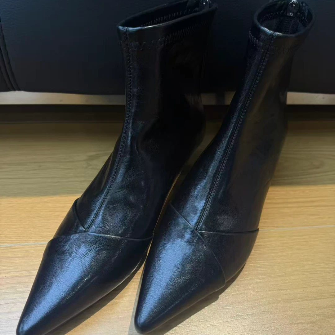 TANTAN 气质时尚黑色尖头秋冬女士时装靴2745