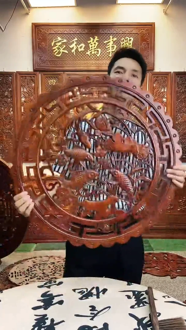 香樟木香樟木 58cm荷花鲤鱼