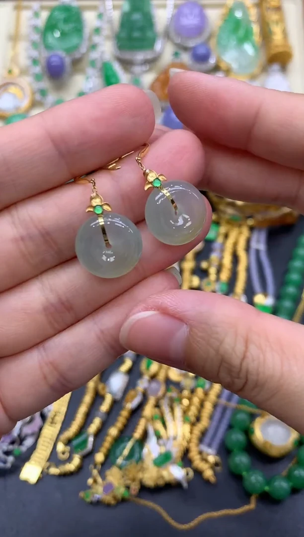 翡翠18K金镶嵌耳饰132-中国好珍宝