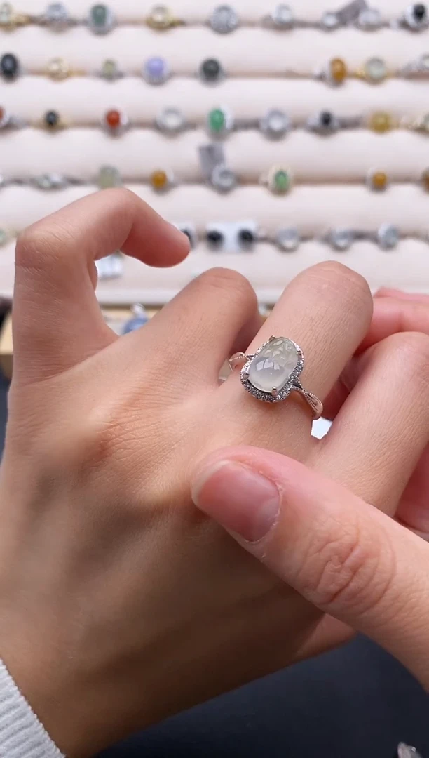 银S925镶嵌戒指翡翠44444444+8