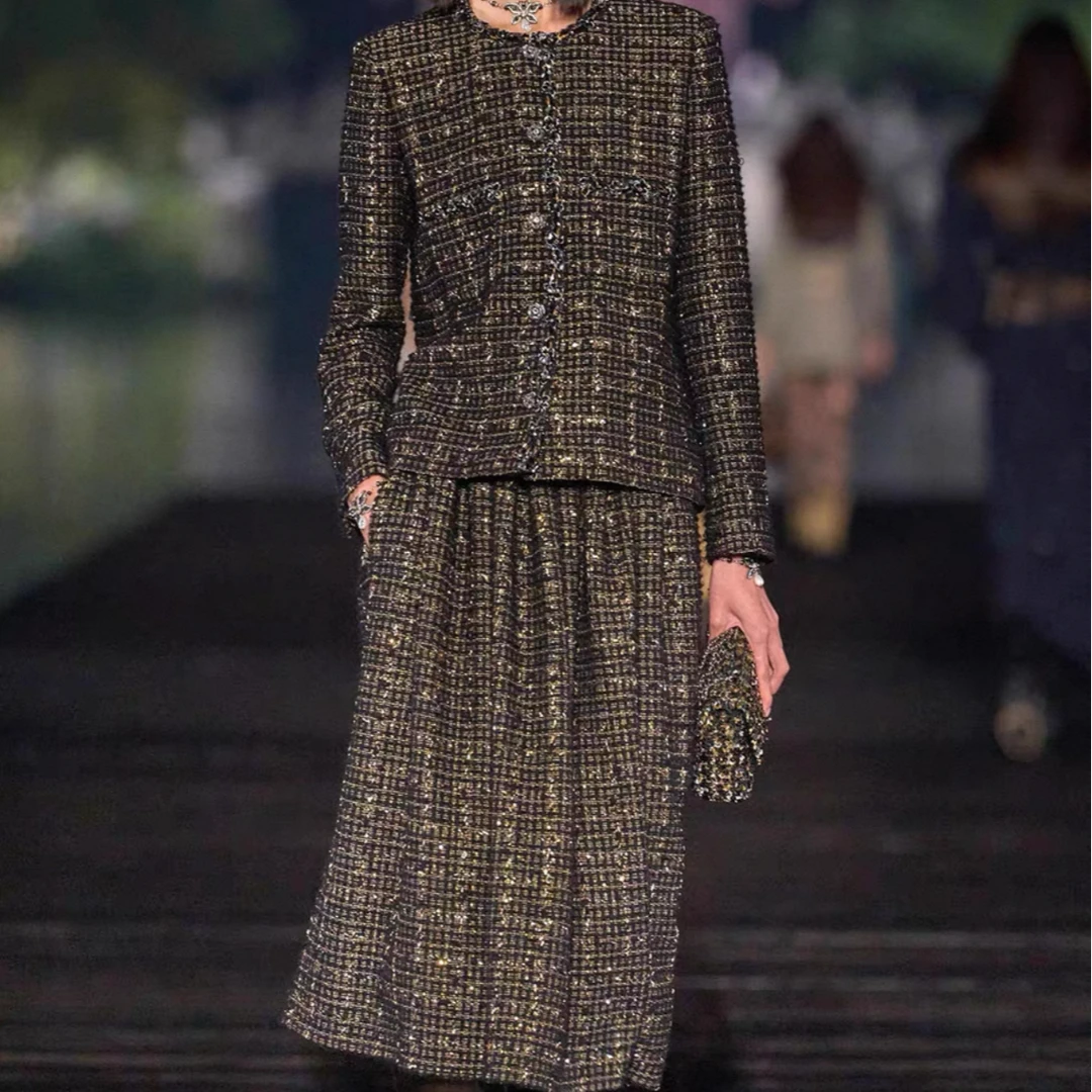 【大希希】CH25A 高定手工坊黑金系列金丝小香外套+半裙