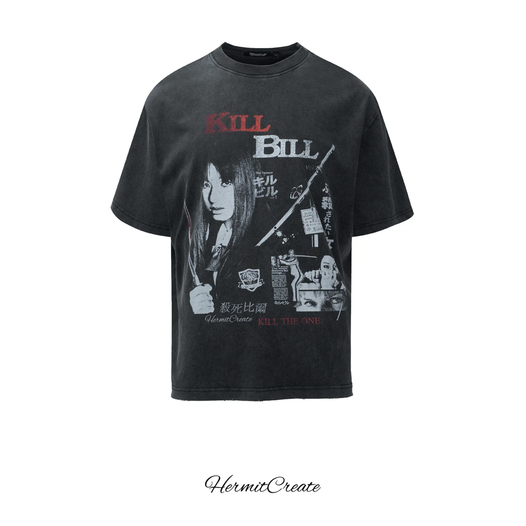 HC/HermitCrate水洗系列t恤杀死比尔Vintage街头短袖Boxy男装男生