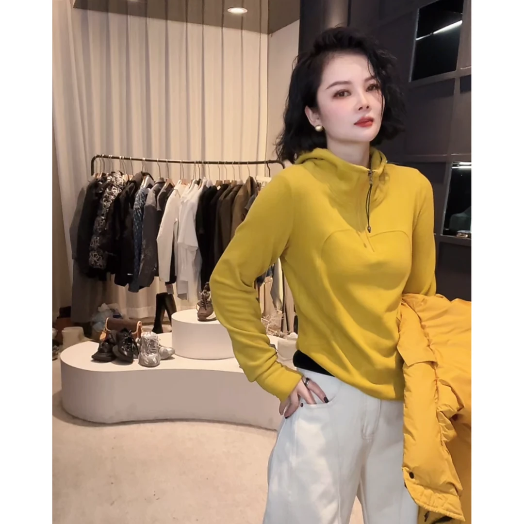 《姚家优麦汇》Y5079冬款高领连帽时尚百搭长袖显瘦上衣款女